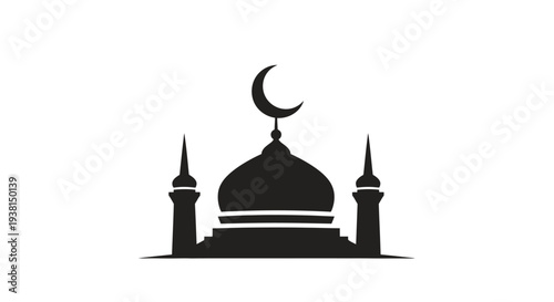 Islamic Mosque Silhouette with Crescent Moon