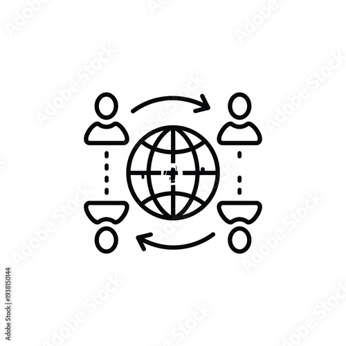 Global communication network illustration featuring interconnected users and data exchange worldwide