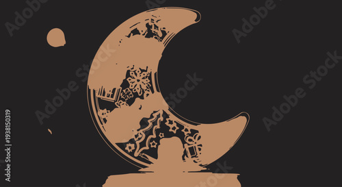 Mysterious Crescent Moon with Ornate Details
