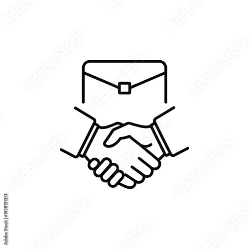 Two business professionals shaking hands in a gesture of agreement, partnership, and cooperation in a modern office setting, viewed from the front.