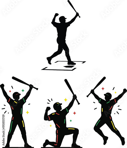 Baseball Stadium Hitter Silhouette Victory Pose IconBaseball Stadium Hitter Silhouette Victory Pose Icon
