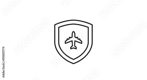 Airplane Inside Shield Icon Symbol.