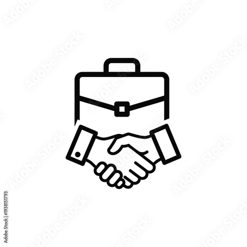 Professional handshake with briefcase illustration symbolizing business partnership and agreement