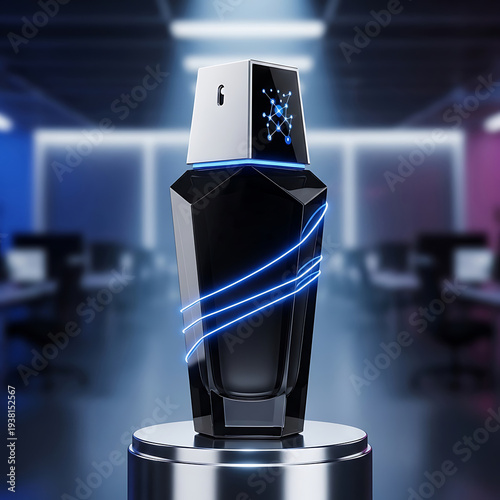Futuristic smart device on pedestal in modern office