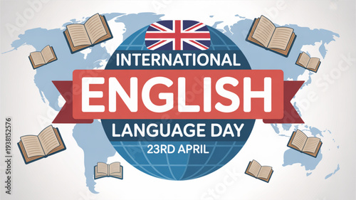 International english language day celebration with books and globe on april 23rd