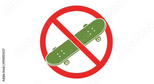 No Skateboarding Sign with Prohibition Symbol on White Background for Safety Warning