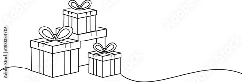 Minimalist Continuous Line Art Drawing of Three Gift Boxes Isolated Vector Illustration
