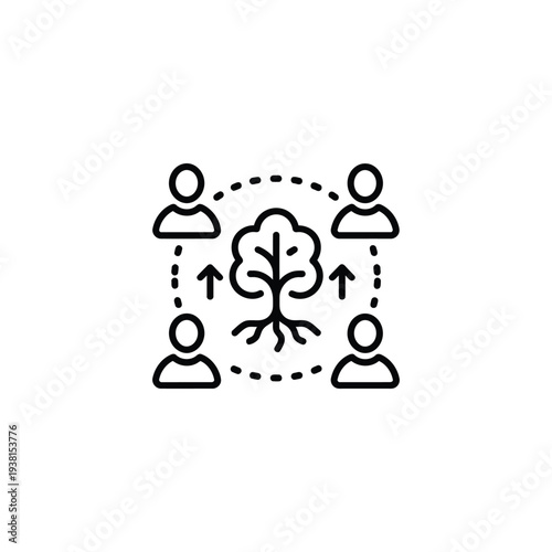 Illustration of people supporting a growing tree, symbolizing community and growth