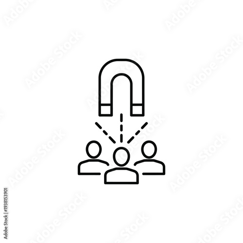 Magnet attracting people illustration on a simple white background from a straightforward viewpoint