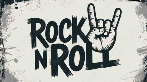 Rock n roll music symbol with devil hand sign on gray background with black edges
