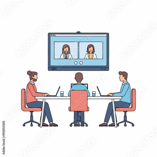 Business meeting with remote participants via video conference.