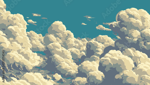 Dreamy Cloudscape: Fluffy White Clouds Against Azure Blue Sky