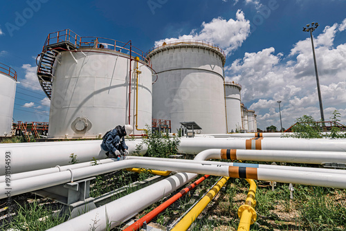 Male worker inspection at valve of visual check record pipeline oil and gas