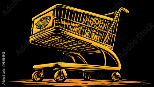 Golden Shopping Cart Illustration, Detailed Vector Design