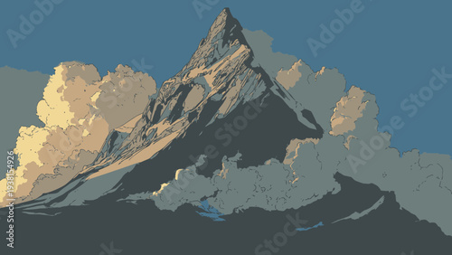 Dramatic Mountain Scenery with Cloud Formations, Natural Landscape