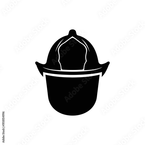 Black and White Firefighter Helmet Silhouette on White Background.