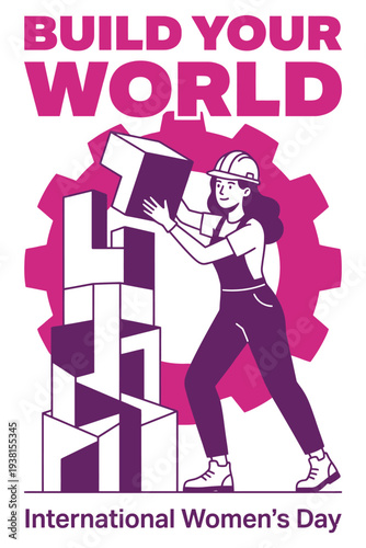 Empowered Woman Building Future with Construction Blocks