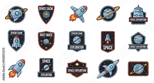 Collection of Space Exploration Badges and Emblems.