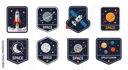 Collection of Space Themed Patches and Stickers.