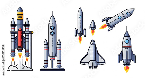 Collection of various rockets and spacecraft illustrations.