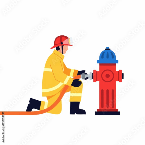 Firefighter Connecting Hose to Hydrant for Emergency Response.