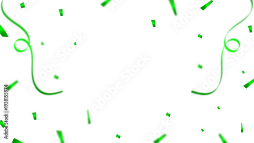 Green Confetti Streamers Festive Celebration Background, Minimal Green Party Confetti On White Background, Festive Green Streamers And Confetti Celebration Frame, Falling Green Confetti Party Decorati