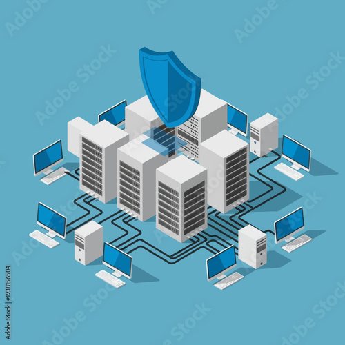 Secure Data Center with Servers and Computers.