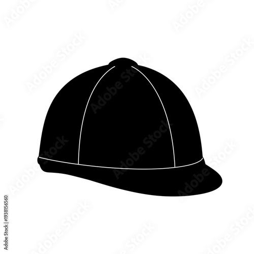 Black riding helmet silhouette isolated on white background, equestrian sport equipment.