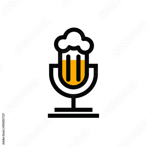 Beer Glass and Microphone Logo Icon for Podcast, Bar, or Entertainment