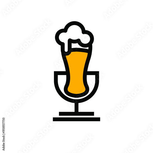 Stylized Beer Glass Icon with Frothy Foam in Black and Yellow