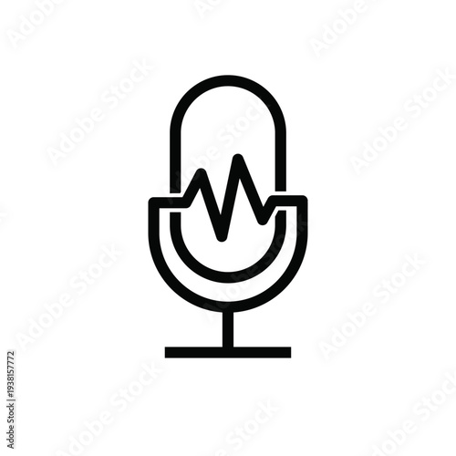 Minimalist Microphone Icon with Sound Wave for Audio Recording and Podcasting