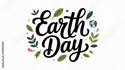 Earth day logo with leaves and globe on white background eco friendly symbol