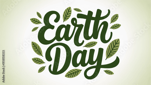 Earth day eco friendly green text with leaves on beige background