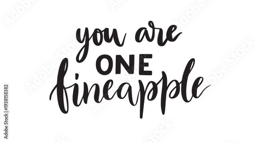 Words "you are ONE fineapple" in decorative black script lettering on a white background, conveying a positive and quirky message.