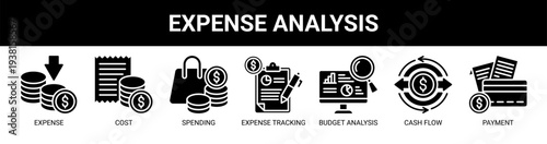 Expense Analysis web banner icon vector illustration concept with icons of expense, cost, spending, expense tracking, budget analysis, cash flow, and payment.