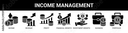 Income Management web banner icon vector illustration concept with icons of income, revenue, profit, financial growth, investment growth, business, and portfolio.