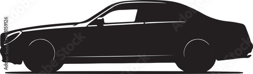 A sleek black silhouette of a modern luxury sedan is displayed in profile showcasing its aerodynamic design and elegant lines high quality professional detailed stylish clean
