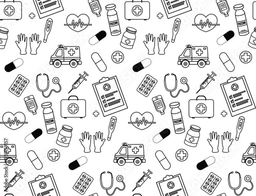 Health care, medicine, doctor , medical seamless pattern , can be used for wallpaper, backdrop, wrapping, medical related icons - vector illustration