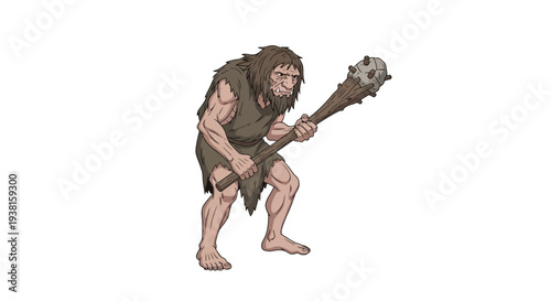 Ancient Hunter with Club Primitive Caveman Illustration