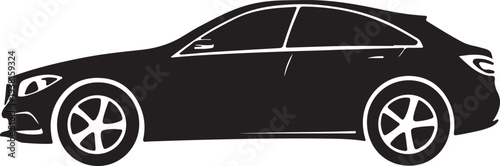 A sleek black silhouette of a modern four door coupe is displayed against a stark white background emphasizing its dynamic form high quality professional detailed elegant