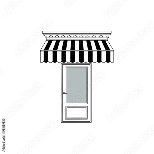 Black and white striped awning over a door