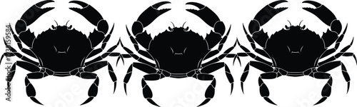 Black crab silhouette vector, sea crab illustration, marine crustacean icon set, ocean animal design, seafood symbol, nautical wildlife graphic