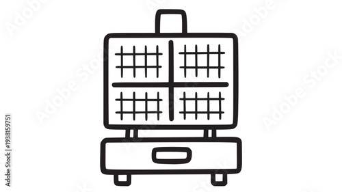 Waffle maker icon with a simple black outline, hand-drawn style, representing a kitchen appliance for making breakfast.