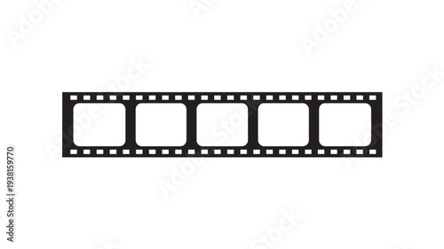 Film strip icon with five square frames and perforations along the edge, presented in a clean black and white graphic style.