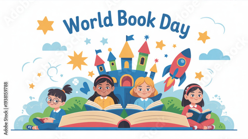 Children celebrate world book day with books and castle