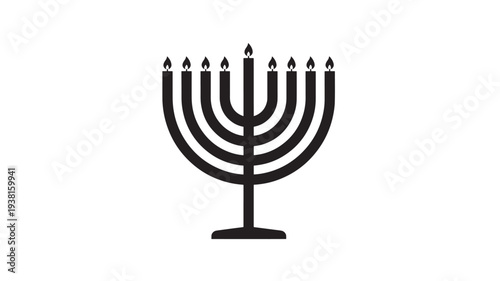 Menorah candlestick with seven branches and lit flames, a traditional Jewish symbol of light and faith, rendered in a simple black silhouette on