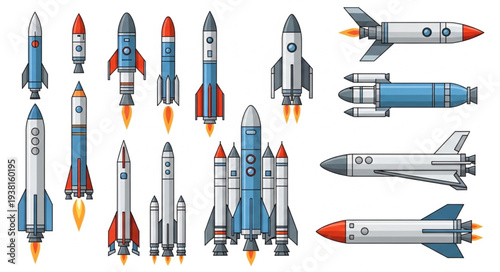 Collection of various rockets and spacecraft designs.