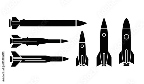 Missile and rocket silhouette icon set military vector illustration isolated on transparent background