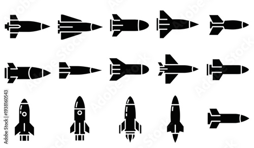 Atomic warhead missile silhouette vector icon collection isolated on transparent background
