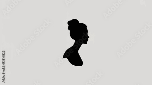 Silhouette of a woman's head and shoulders in profile minimalist black graphic on white background elegant and simple design